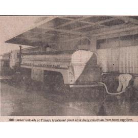 Milk tanker unloads at Timaru treatment plant