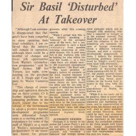 Sir Basil 'Disturbed' At Takeover