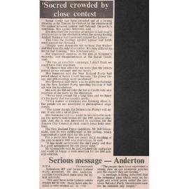  'Socred crowded by close contest / Serious message - Anderton