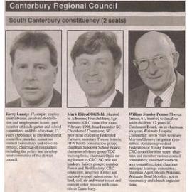 Canterbury Regional Council South Canterbury constituency candidates 1998 local authority elections