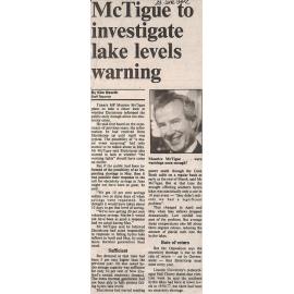 McTigue to investigate lake levels warning