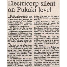 Electricorp silent on Pukaki level