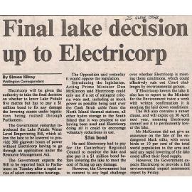 Final lake decision up to Electricorp