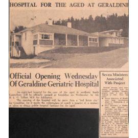 Hospital for the Aged at Geraldine: Official Opening Wednesday Of Geraldine Geriatric Hospital / Seven Ministers Associated With Project