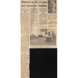 Minister in city to open new insurance building: Boost for staff