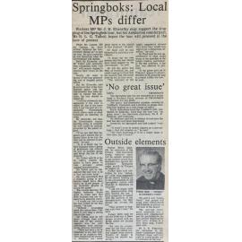 Springboks: Local MPs differ / 'No great issue' / Outside elements