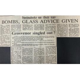 Springboks on their way: Bombs, glass advice given / Grosvenor singled out?