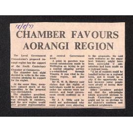 Chamber favours Aorangi region