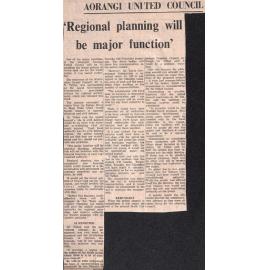 Aorangi united council: 'Regional planning will be major function'