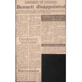 Omission of Oamaru: Bennett disappointed / Outdistrict 'workable' / Representation