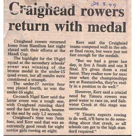 Craighead rowers return with medal