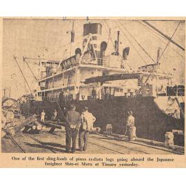 New Export Trade Begins At Timaru Port: Japanese Ship Loads Pine Logs for Osaka