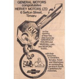 General Motors congratulates Hervey Motors Ltd, Timaru- advertisement