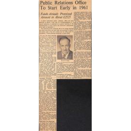 Public Relations Office To Start Early in 1961