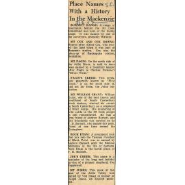 Place Names With a History In the Mackenzie