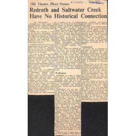 Old Timaru Place Names: Redruth and Saltwater Creek Have No Historical Connection