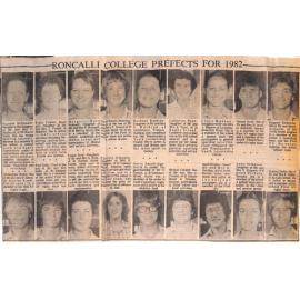 Roncalli College prefects for 1982