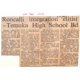 Roncalli integration elitist - Temuka High School Bd