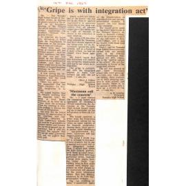 Letters to the editor: 'Gripe is with integration act'