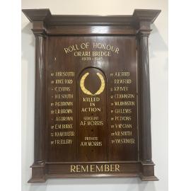 Orari Bridge Roll of Honour board