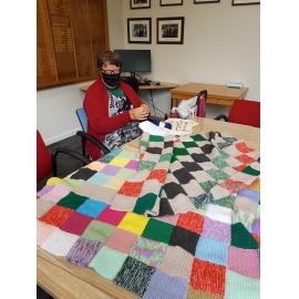 Cushla Flannery with her peggy square blankets