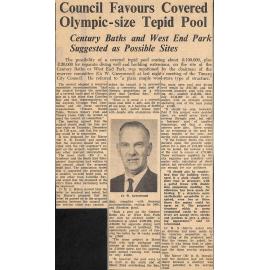 Council Favours Covered Olympic-size Tepid Pool, Century Baths and West End Park Suggested as Possible Sites