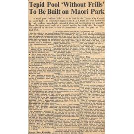Tepid Pool 'Without Frills' To Be Built on Maori Park