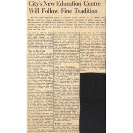 City's New Education Centre Will Follow Fine Tradition