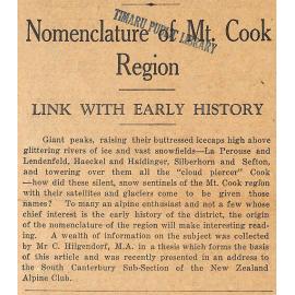 How the Peaks Were Named: Nomenclature of Mt Cook Region, Link With Early History