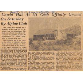 Unwin Hut At Mt Cook Officially Opened On Saturday By Alpine Club