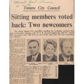 Timaru City Council- Sitting members voted back: Two newcomers
