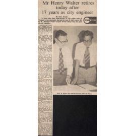 Mr Henry Walter retires today after 17 years as city engineer