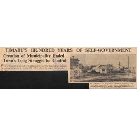 Timaru's Hundred Years of Self Government - Creation of Municipality Ended Town's Long Struggle for Control