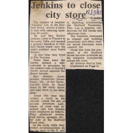 Jenkins to close city store / Jenkin's closure