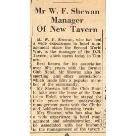 Mr W F Shewan Manager Of New Tavern