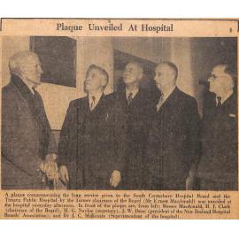 Plaque Unveiled At Hospital: Outstanding Service Of Former Chairman Recognised By Board