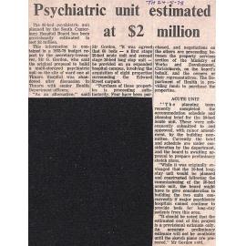Psychiatric unit estimated at $2 million