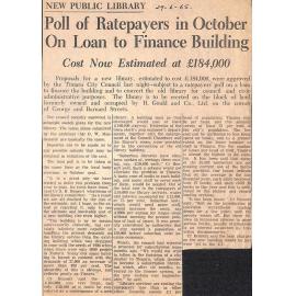 New Public Library: Poll of Ratepayers in October On Loan to Finance Building, Cost Now estimated at £184,000
