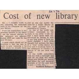 Letter to the editor: Cost of new library