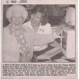 A flick of the laser is all it takes to borow books from the Timaru district library these days