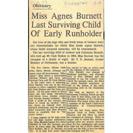 Obituary: Miss Agnes Burnett Last Surviving Child Of Early Runholder