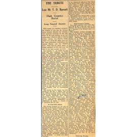 Fine Tribute: Late Mr T D Burnett, High Country Burial, Long Funeral Journey