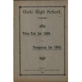 Timaru Girls High School Prize List for 1899 and Prospectus for 1900