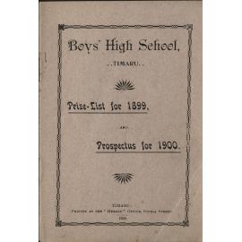 Timaru Boys High School Prize List for 1899 and Prospectus for 1900