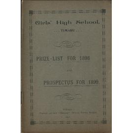 Timaru Girls High School Prize List for 1898 and Prospectus for 1899
