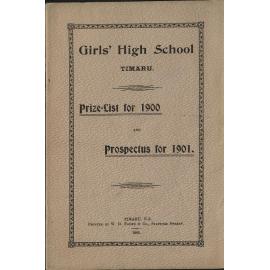 Timaru Girls High School Prize List for 1900 and Prospectus for 1901