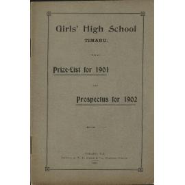 Timaru Girls High School Prize List for 1901 and Prospectus for 1902