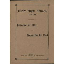 Timaru Girls High School Prize List for 1902 and Prospectus for 1903