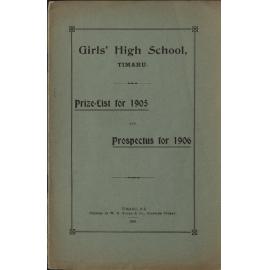 Timaru Girls High School Prize List for 1905 and Prospectus for 1906