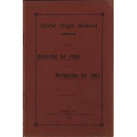 Timaru Girls High School Prize List for 1906 and Prospectus for 1907